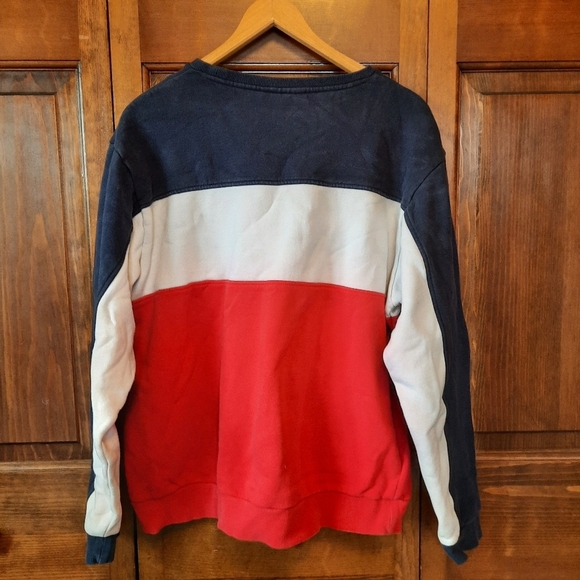 Fila Colorblock Red White Blue Embroidered Logo Crewneck Sweatshirt Size Large - Picture 8 of 10